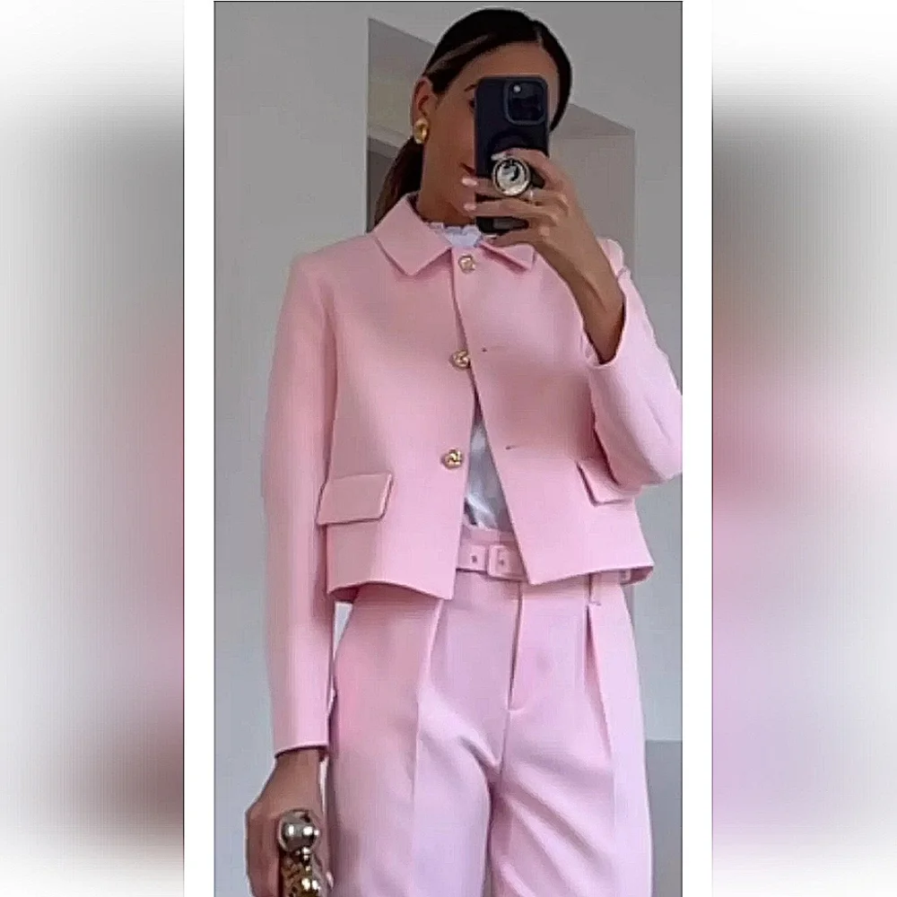 Zara Wide Leg Belted Pants Pink Size S